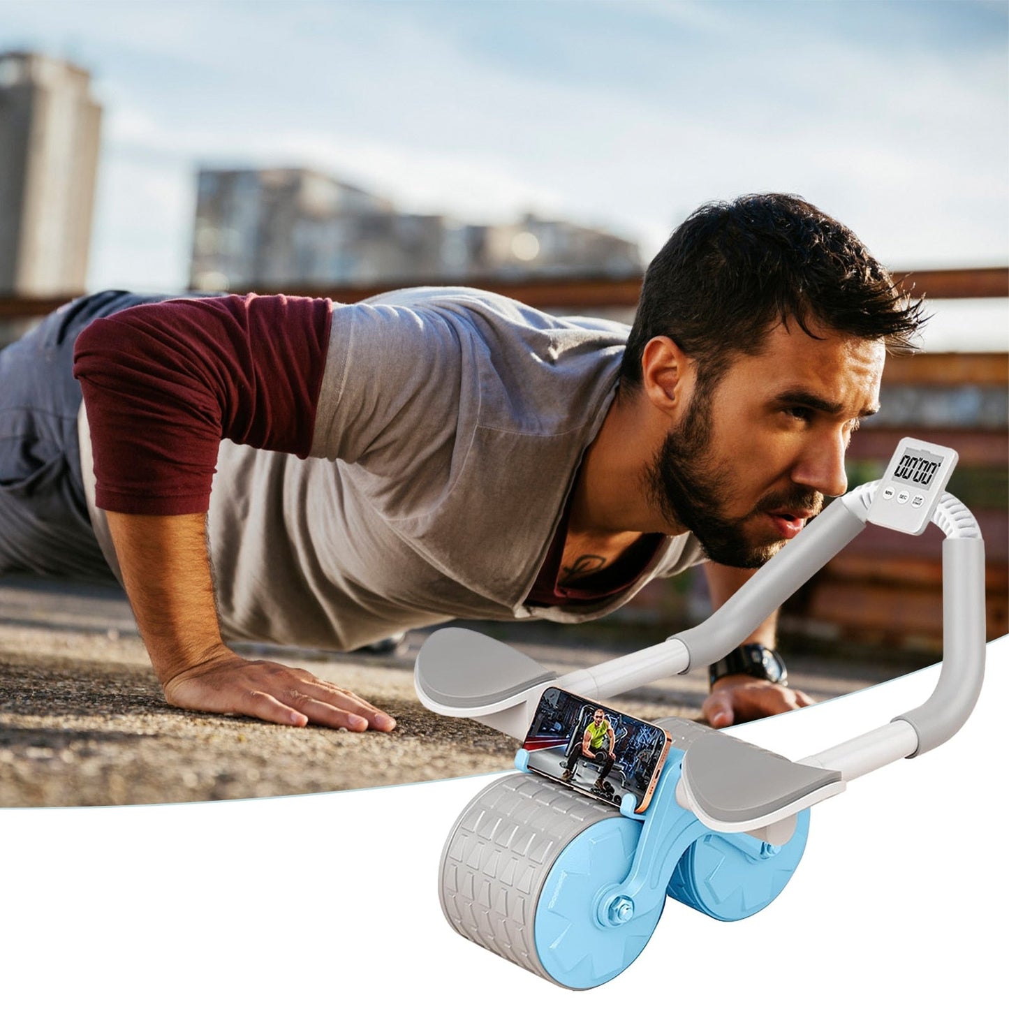 Dual-Wheel Ab Roller with Elbow Support | Core & Upper Body Training Equipment | Portable Fitness Exercise Wheel