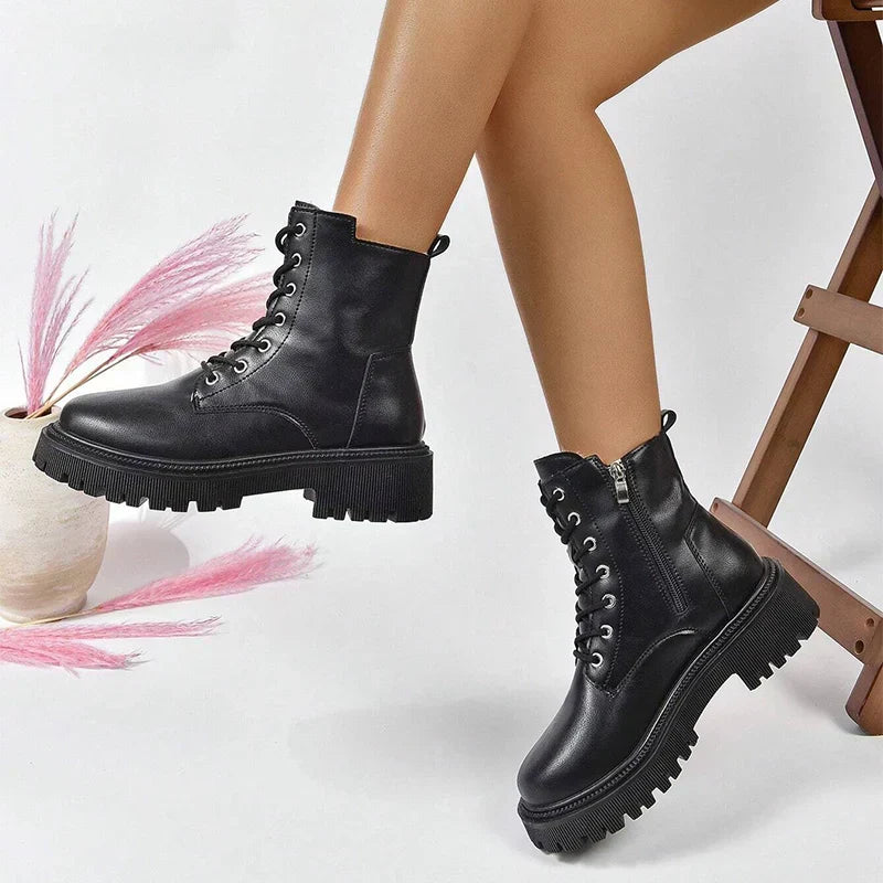 Women’s Plush Lace-Up Ankle Boots | Warm Lined Interior | Durable Non-Slip Sole