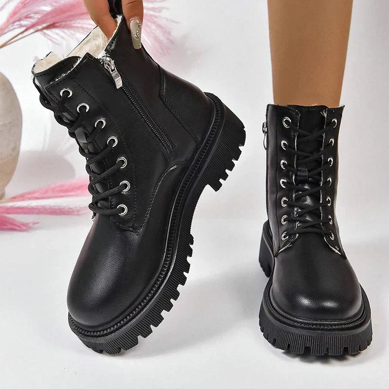 Women’s Plush Lace-Up Ankle Boots | Warm Lined Interior | Durable Non-Slip Sole