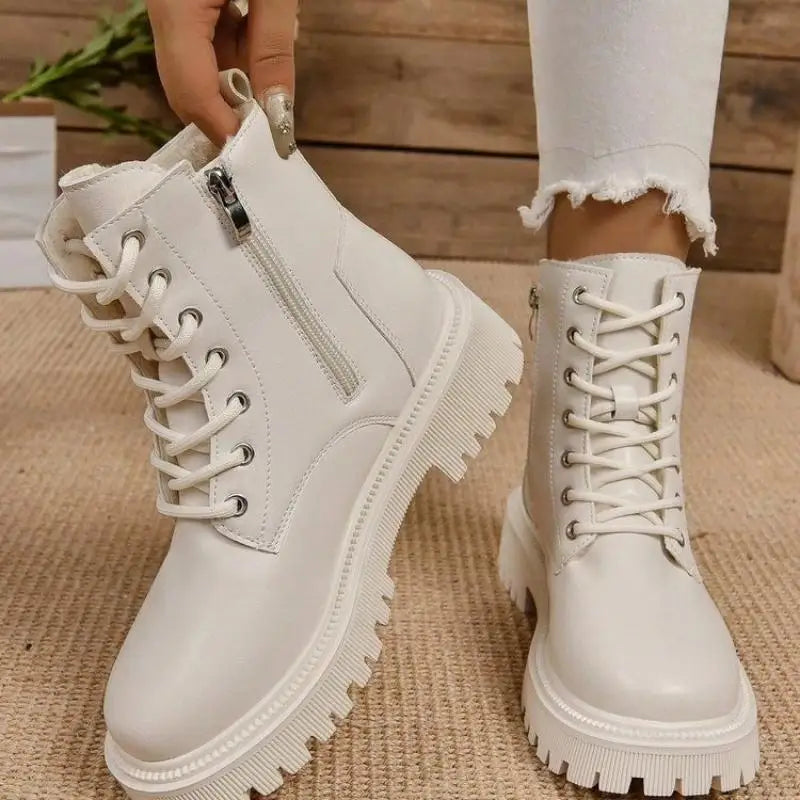Women’s Plush Lace-Up Ankle Boots | Warm Lined Interior | Durable Non-Slip Sole