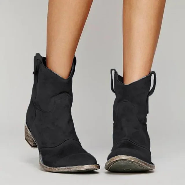Women’s Vintage Cowboy Ankle Boots | Western Heel | Embroidered Detail