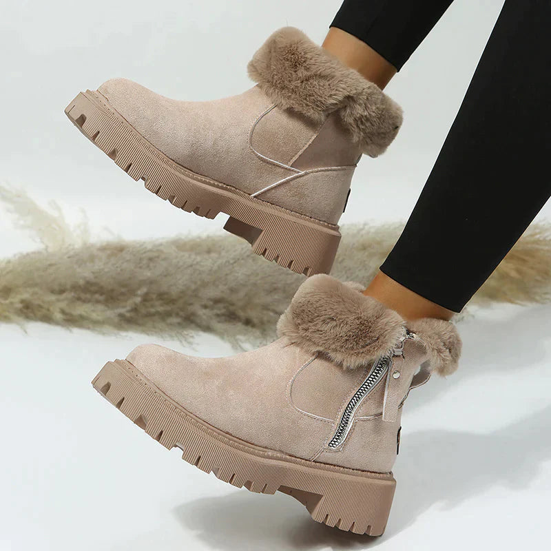 Women’s Faux Wool Lined Winter Boots | Foldable Shaft Design | Anti-Slip Sole