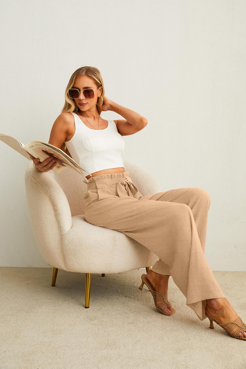 Women’s Wide Leg Pants | High Waist | Adjustable Knot | Casual Trousers with Pockets