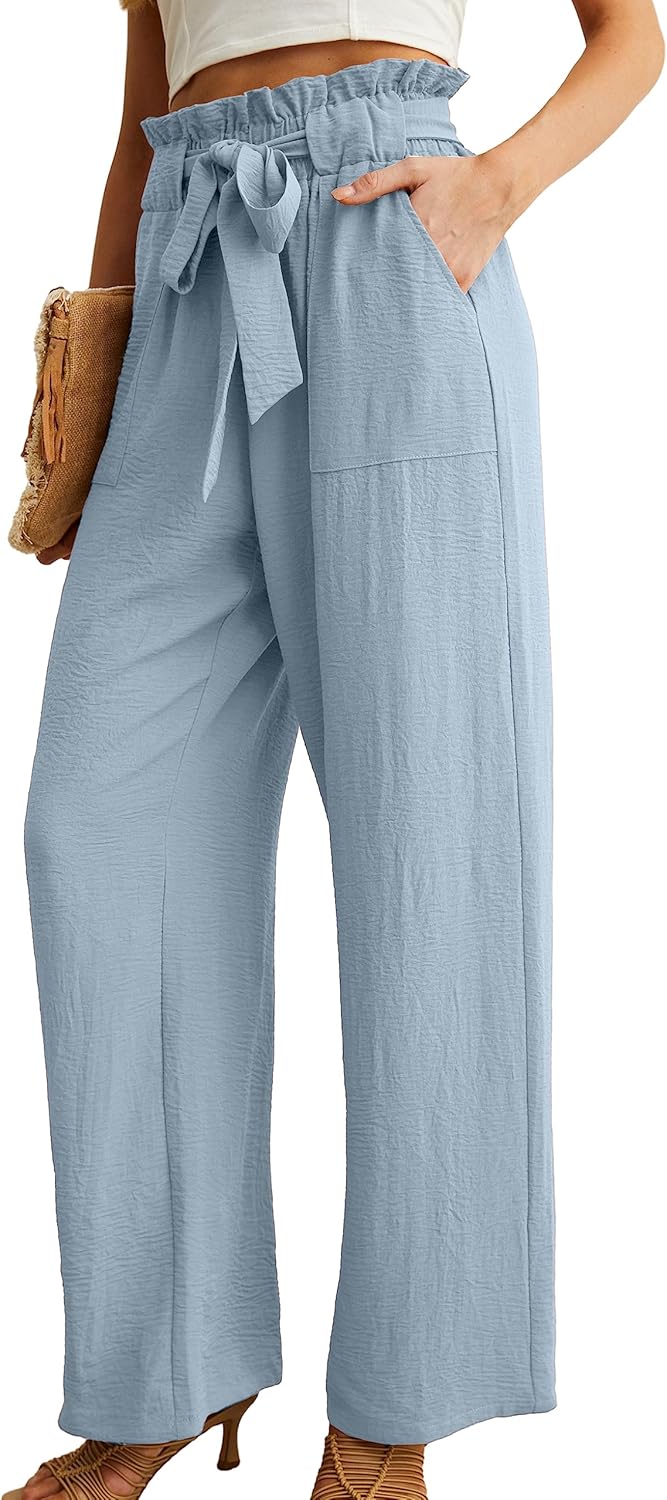 Women’s Wide Leg Pants | High Waist | Adjustable Knot | Casual Trousers with Pockets