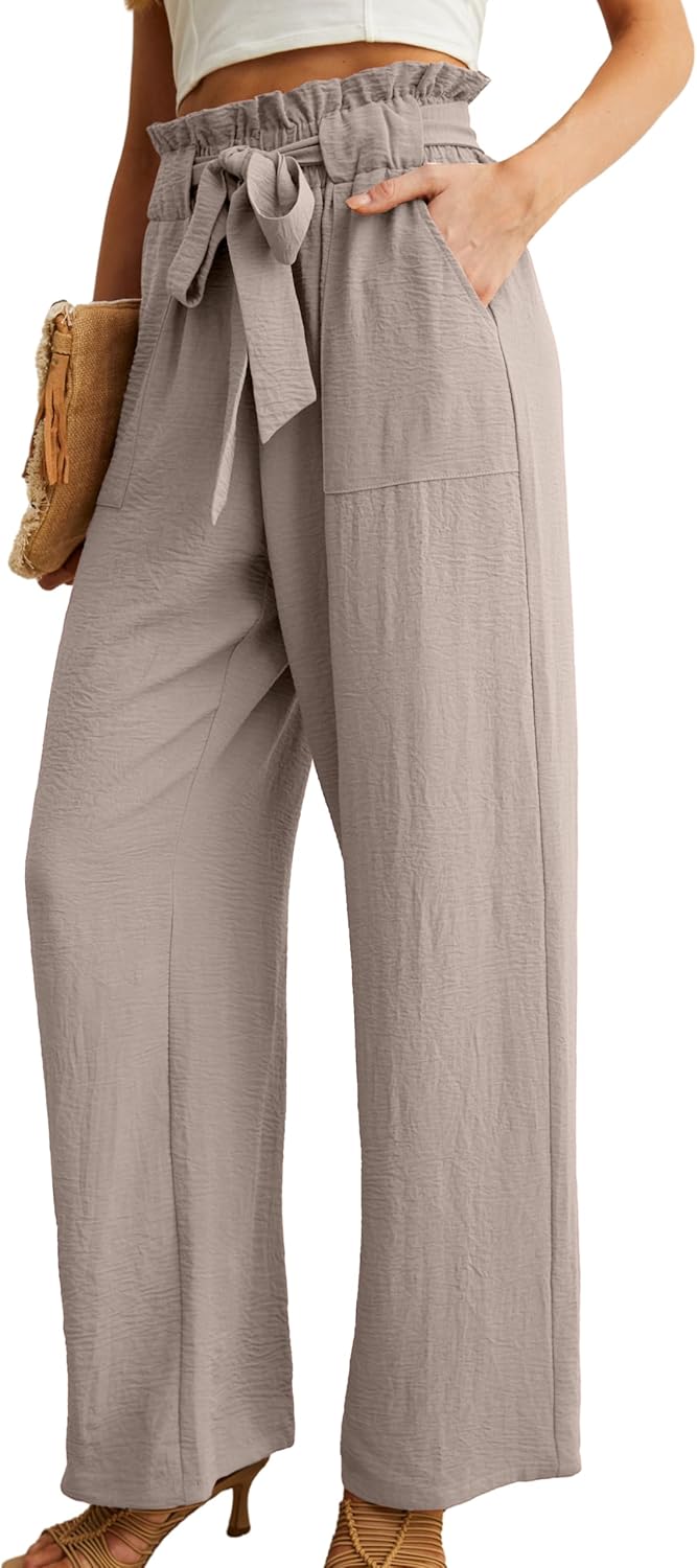Women’s Wide Leg Pants | High Waist | Adjustable Knot | Casual Trousers with Pockets