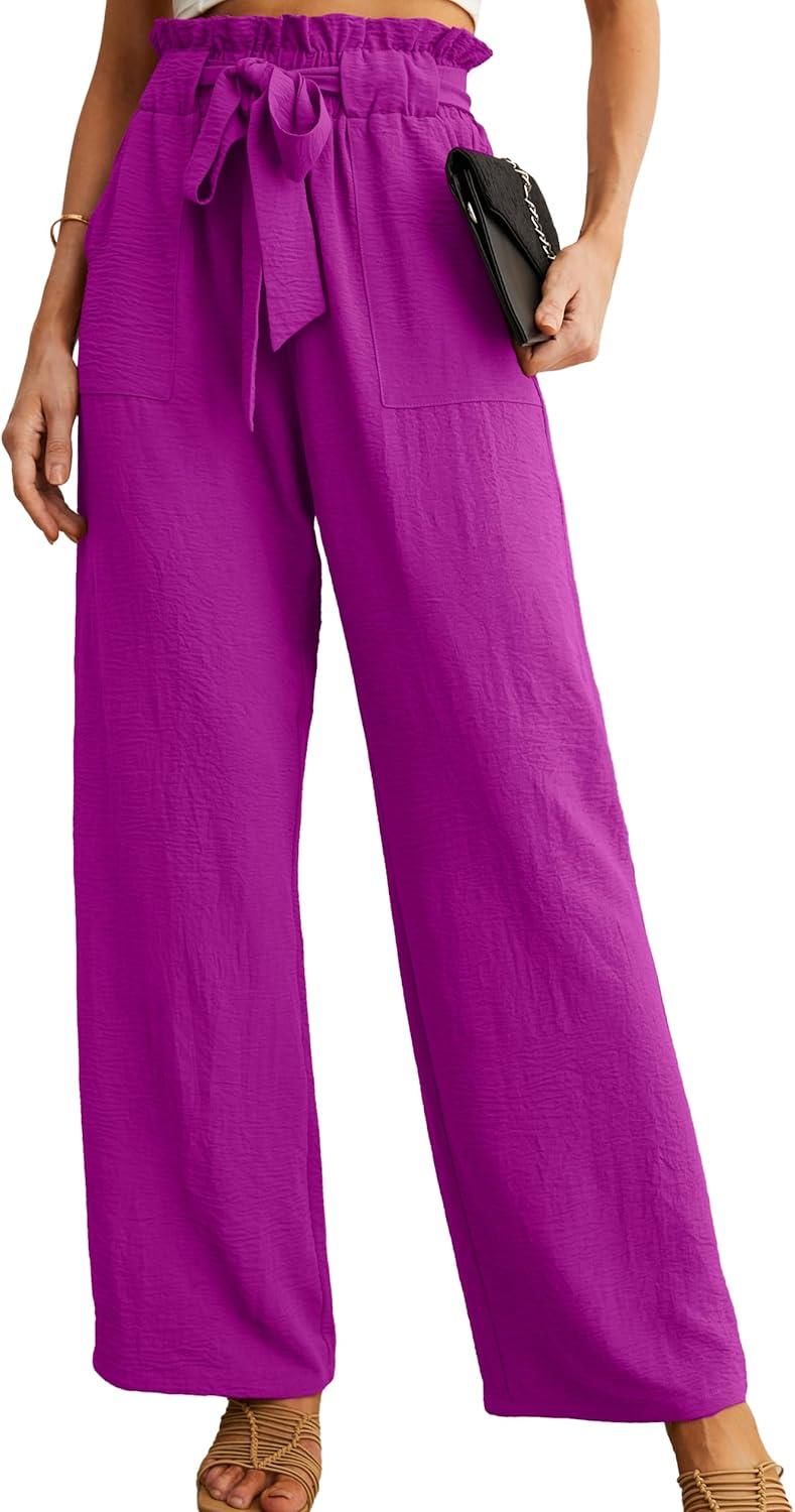 Women’s Wide Leg Pants | High Waist | Adjustable Knot | Casual Trousers with Pockets