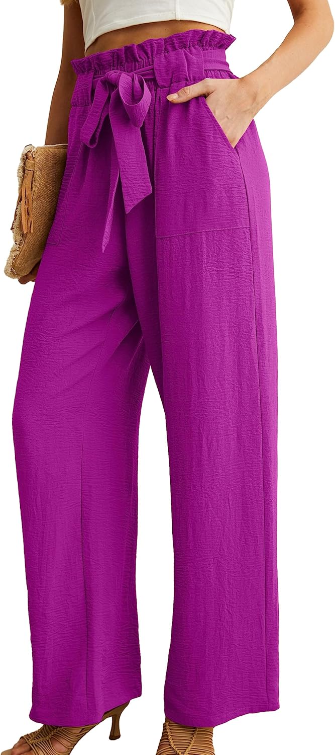 Women’s Wide Leg Pants | High Waist | Adjustable Knot | Casual Trousers with Pockets