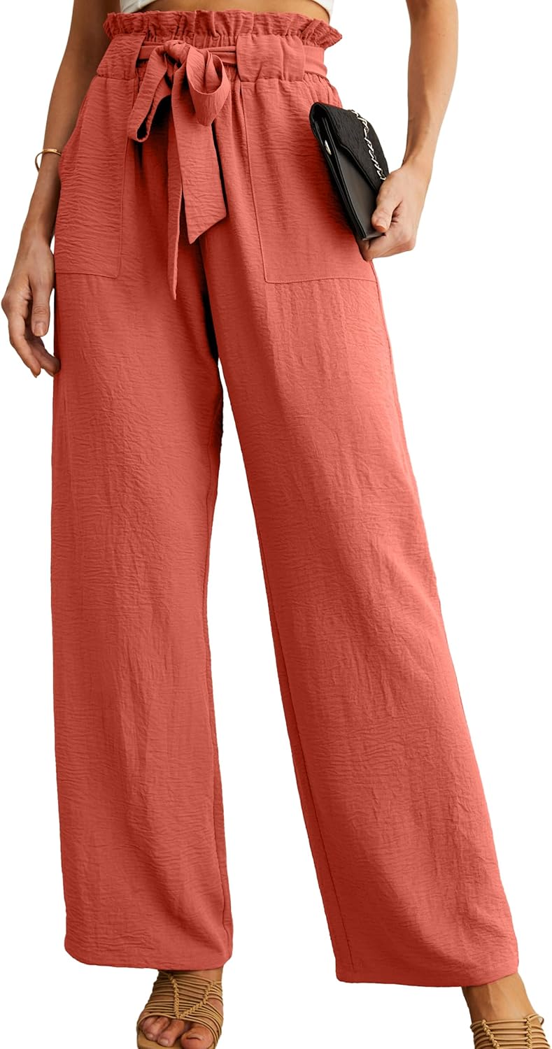 Women’s Wide Leg Pants | High Waist | Adjustable Knot | Casual Trousers with Pockets