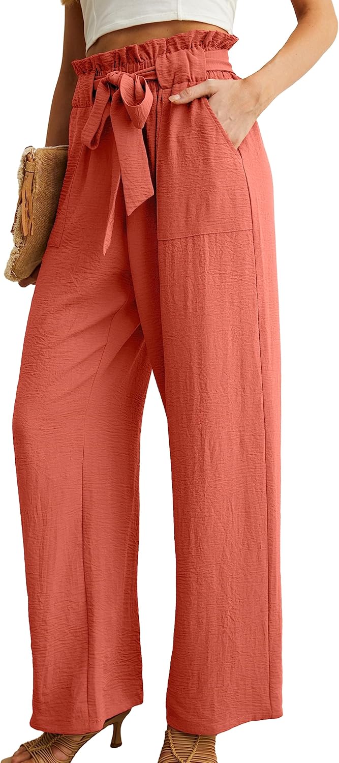 Women’s Wide Leg Pants | High Waist | Adjustable Knot | Casual Trousers with Pockets