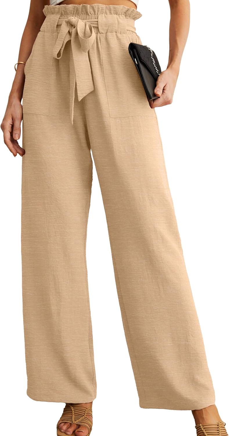 Women’s Wide Leg Pants | High Waist | Adjustable Knot | Casual Trousers with Pockets