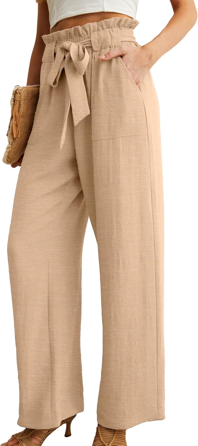 Women’s Wide Leg Pants | High Waist | Adjustable Knot | Casual Trousers with Pockets