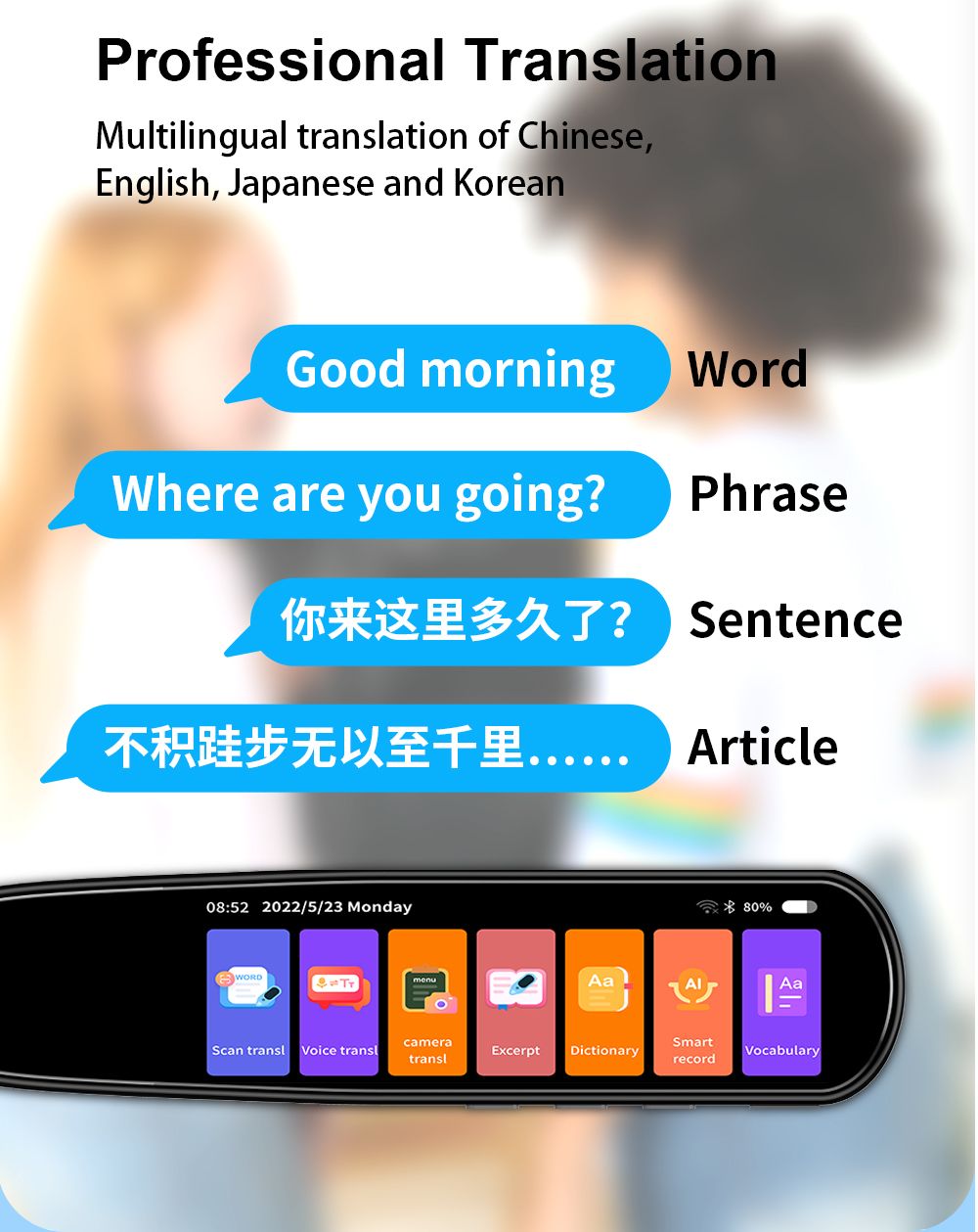 Smart Translation Pen | 112 Languages | Voice, Text & Photo Translator with 3.5-Inch Touchscreen