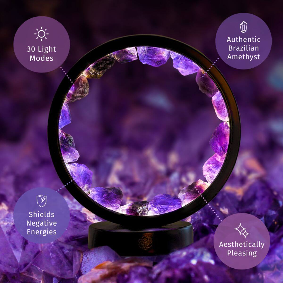 Amethyst Halo Lamp | Crystal Light | Adjustable 30 Modes | Natural Amethyst Stones
