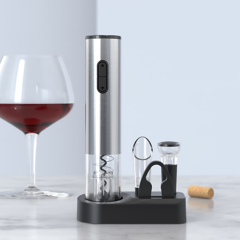 Electric Wine Bottle Opener Set | Includes Pourer & Vacuum Stopper | Effortless Cork Removal Kit