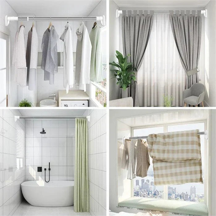 Adjustable No-Drill Tension Rod | Rust-Resistant Steel | Easy Install Curtain & Shower Bar