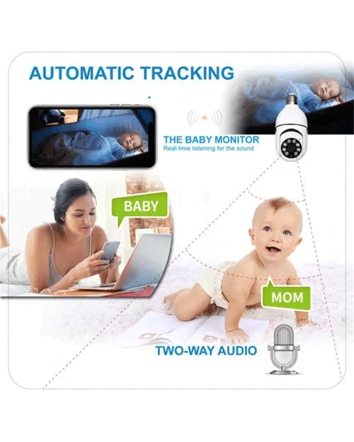 Wireless Light Bulb Security Camera | 1080P WiFi Smart Pan-Tilt Surveillance with Night Vision & Two-Way Audio