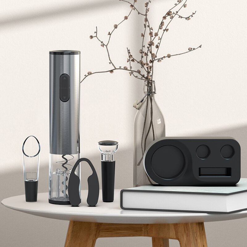 Electric Wine Bottle Opener Set | Includes Pourer & Vacuum Stopper | Effortless Cork Removal Kit