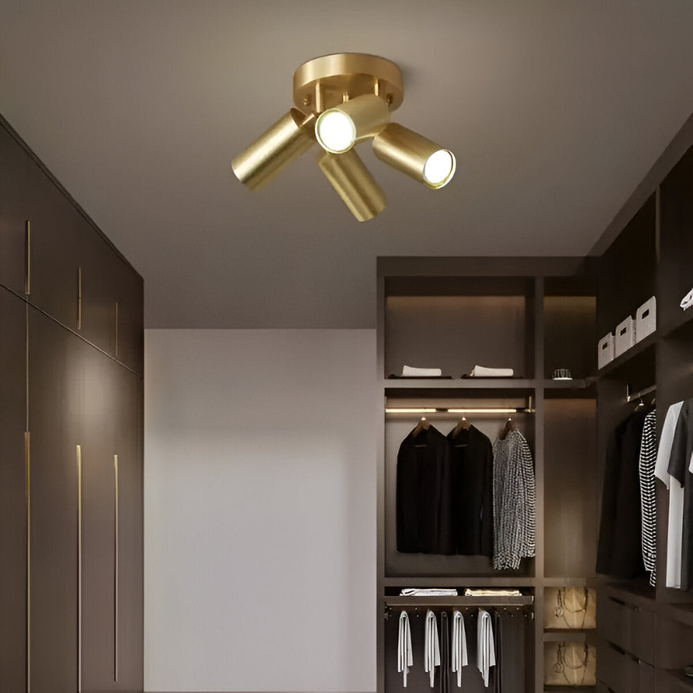 Modern Brushed Brass LED Ceiling Light | Adjustable Spot Design