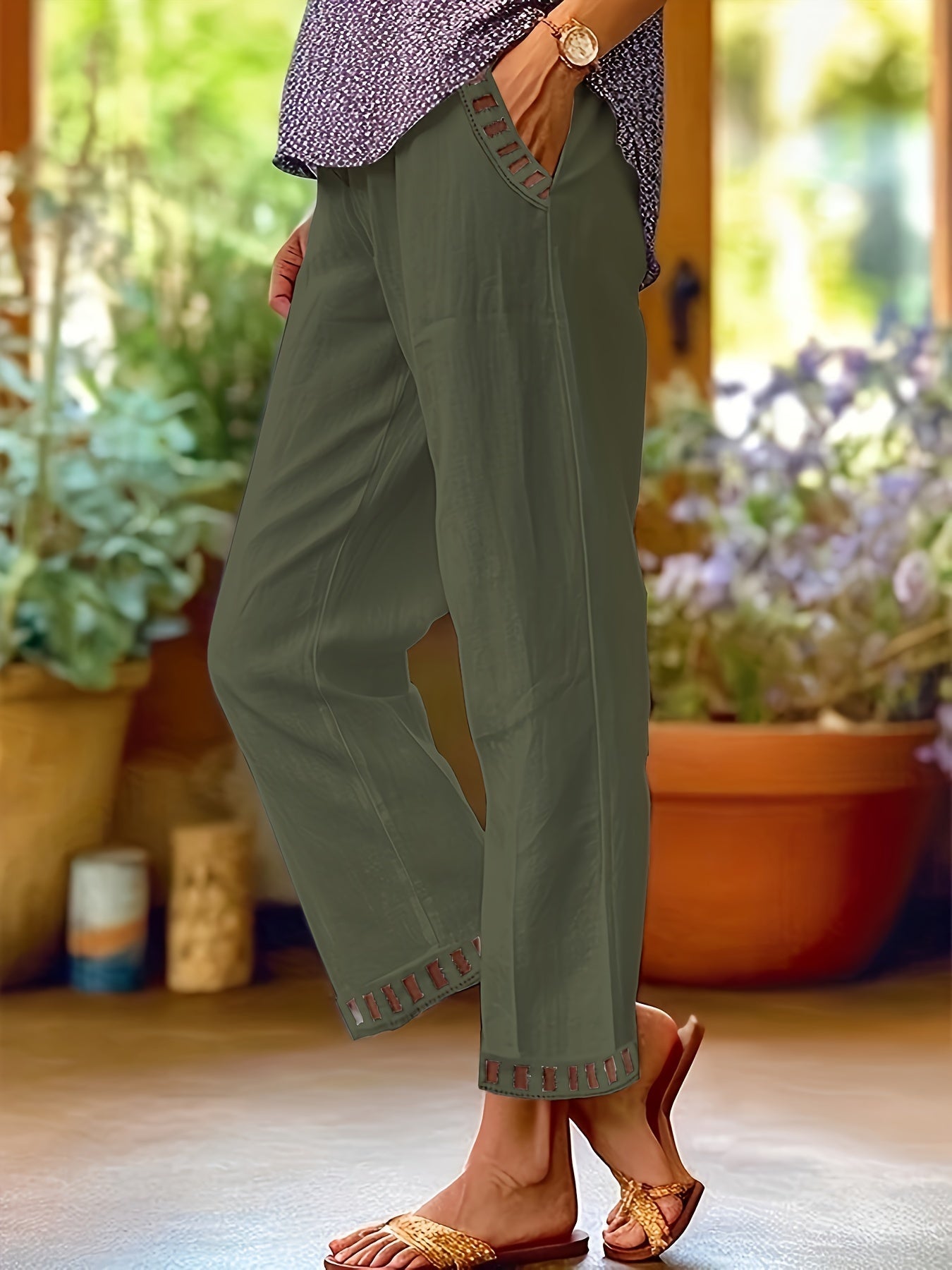 Women’s Cropped Pants | Relaxed Fit | Contrast Trim | Breathable Cotton Blend