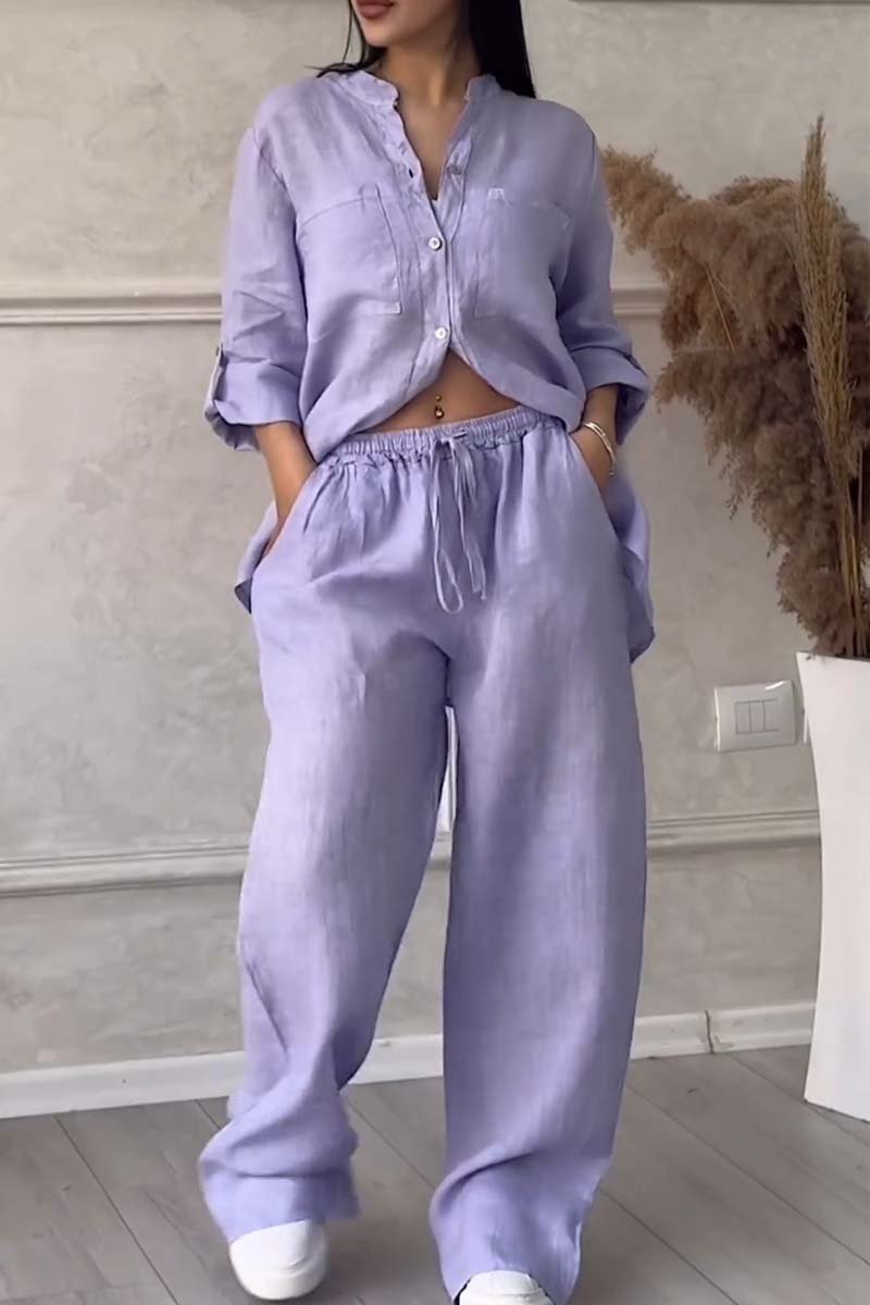 Women’s Cotton-Linen Two-Piece Set | Relaxed Shirt & Wide-Leg Pants | Breathable Fabric