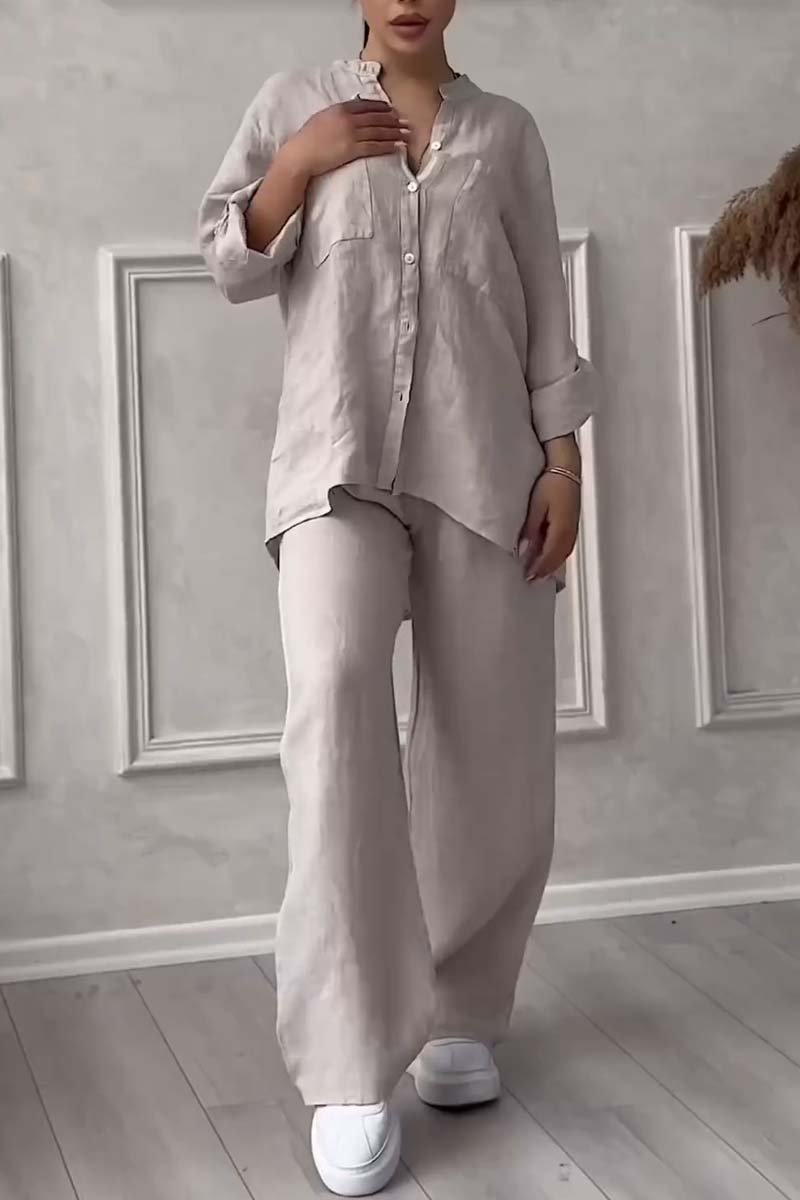 Women’s Cotton-Linen Two-Piece Set | Relaxed Shirt & Wide-Leg Pants | Breathable Fabric