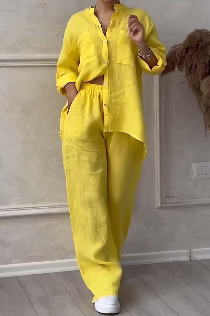 Women’s Cotton-Linen Two-Piece Set | Relaxed Shirt & Wide-Leg Pants | Breathable Fabric