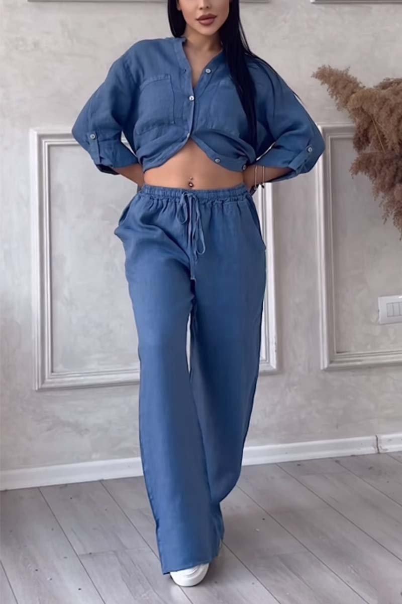 Women’s Cotton-Linen Two-Piece Set | Relaxed Shirt & Wide-Leg Pants | Breathable Fabric