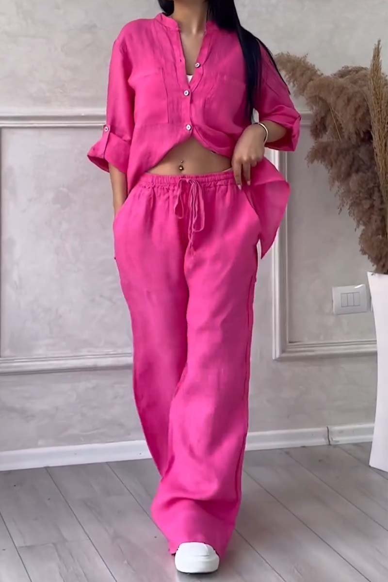 Women’s Cotton-Linen Two-Piece Set | Relaxed Shirt & Wide-Leg Pants | Breathable Fabric