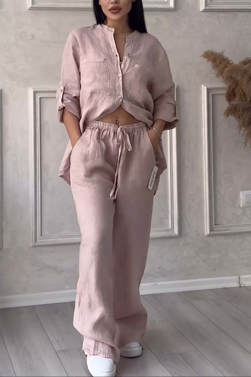 Women’s Cotton-Linen Two-Piece Set | Relaxed Shirt & Wide-Leg Pants | Breathable Fabric