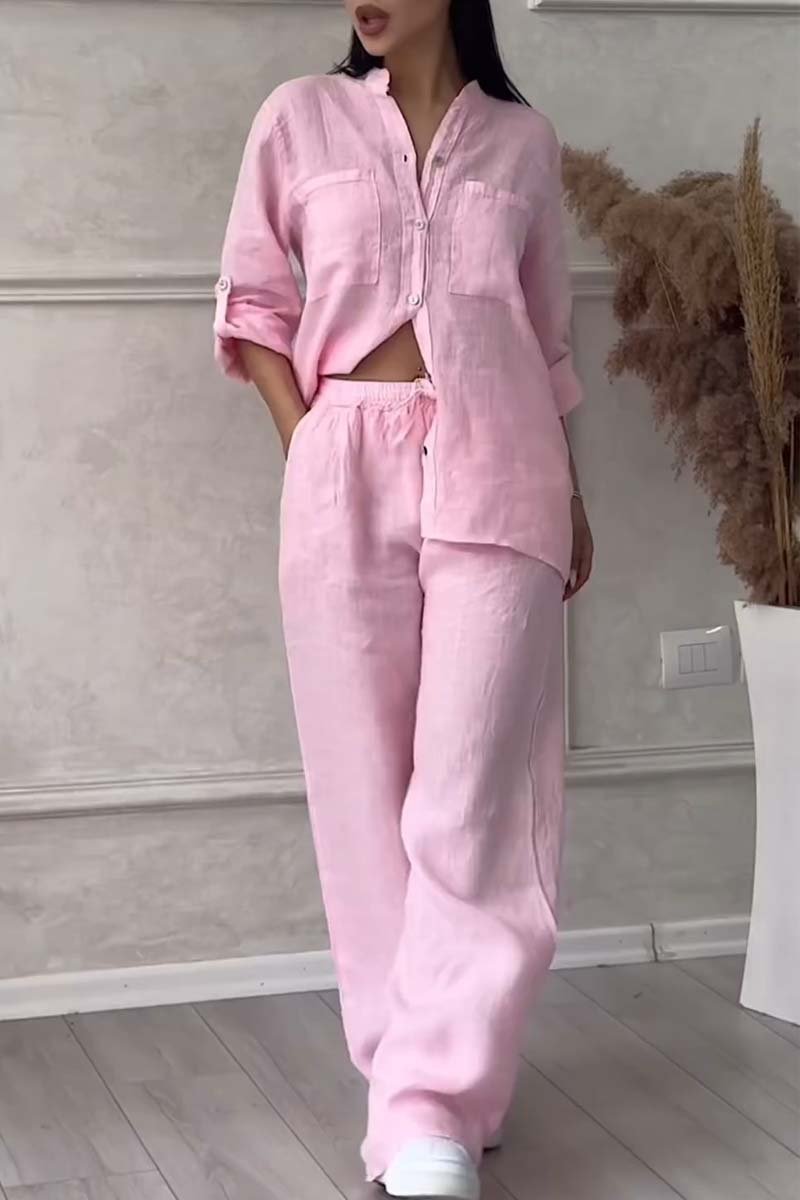 Women’s Cotton-Linen Two-Piece Set | Relaxed Shirt & Wide-Leg Pants | Breathable Fabric