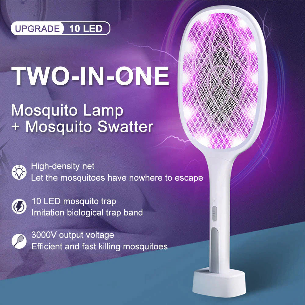 Rechargeable Electric Bug Zapper Racket | Handheld & UV Light Mode | Portable Indoor & Outdoor Insect Trap