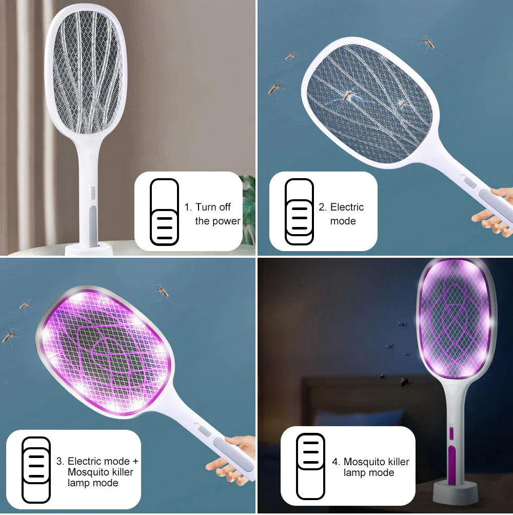 Rechargeable Electric Bug Zapper Racket | Handheld & UV Light Mode | Portable Indoor & Outdoor Insect Trap