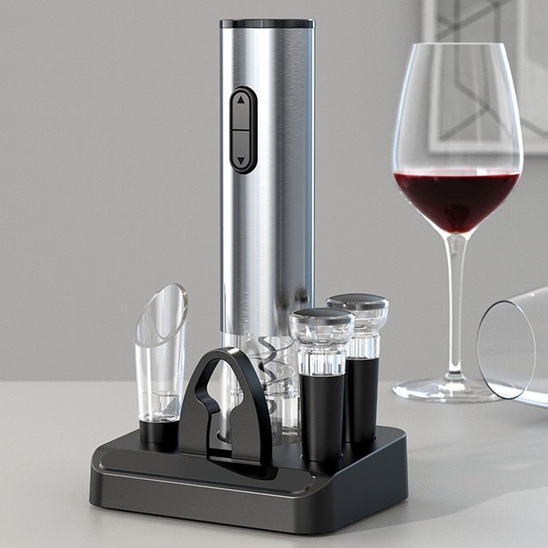 Electric Wine Bottle Opener Set | Includes Pourer & Vacuum Stopper | Effortless Cork Removal Kit