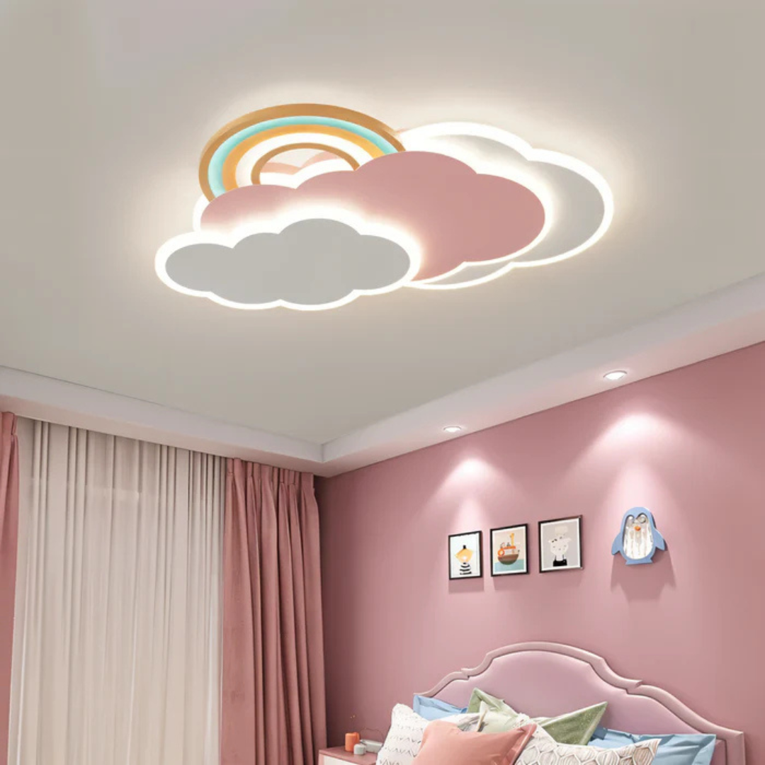 Children’s LED Ceiling Light | Rainbow & Cloud Design | Dimmable with Remote Control