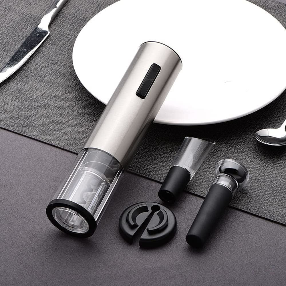 Electric Wine Bottle Opener Set | Includes Pourer & Vacuum Stopper | Effortless Cork Removal Kit