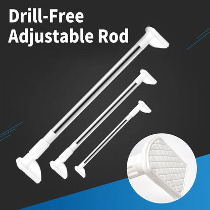 Adjustable No-Drill Tension Rod | Rust-Resistant Steel | Easy Install Curtain & Shower Bar