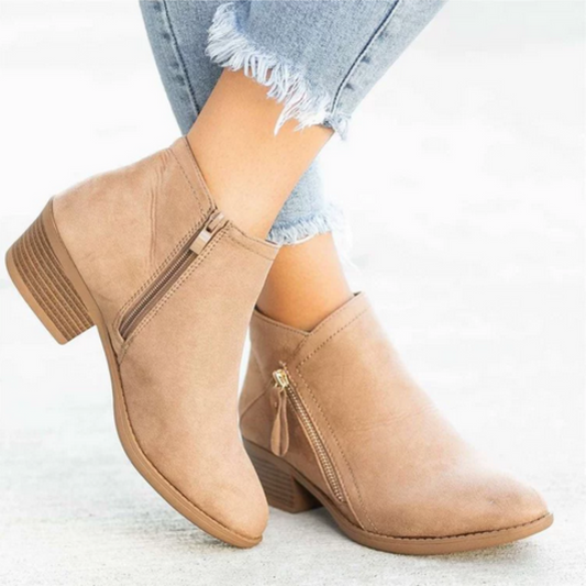 Women’s Low Heel Ankle Boots | Side Zipper | Soft Cushioned Insole