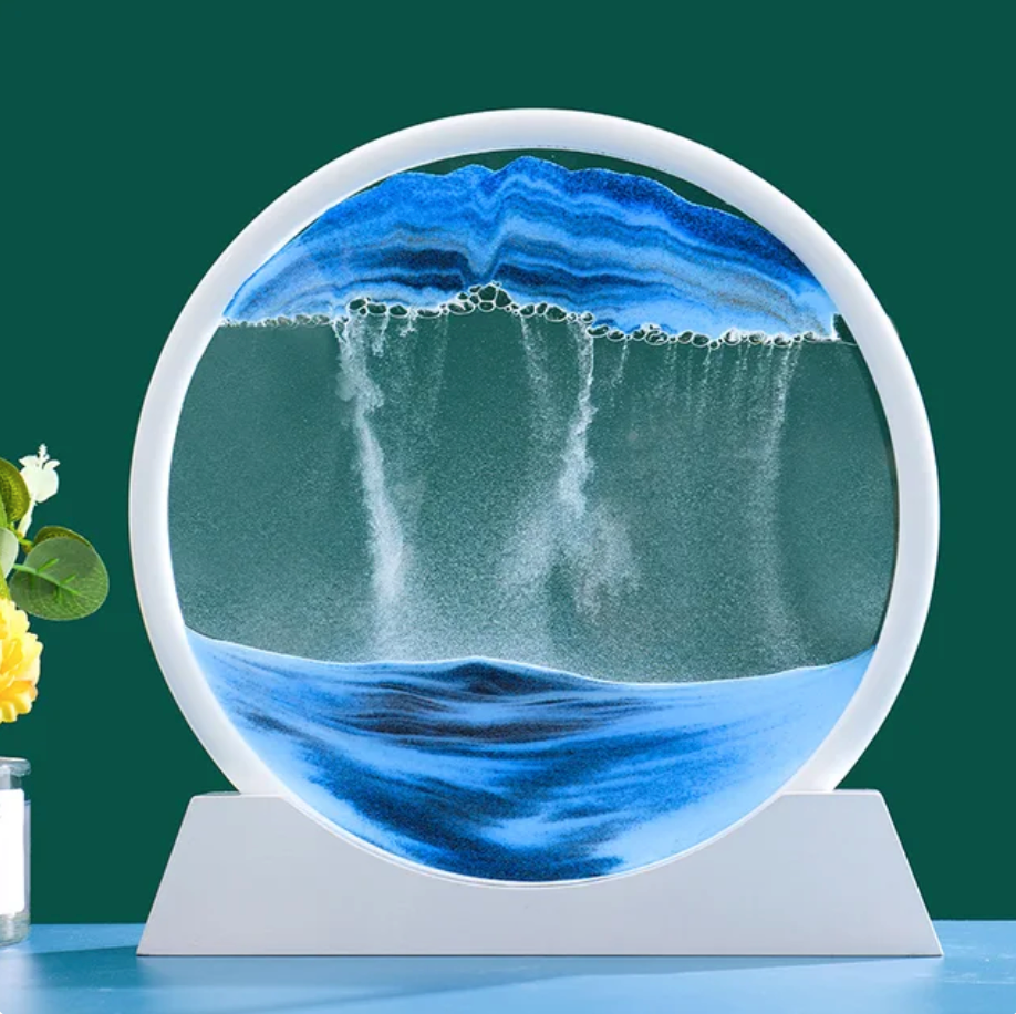 3D Moving Sand Art | Glass Round Desk Ornament with Flowing Sand Design