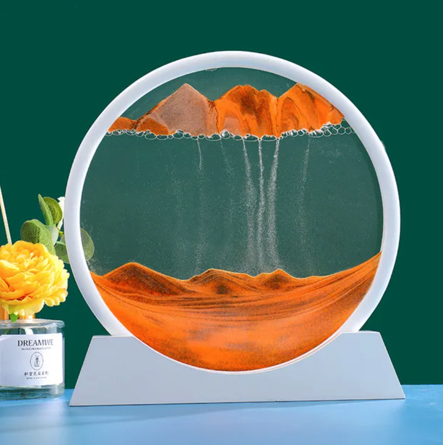 3D Moving Sand Art | Glass Round Desk Ornament with Flowing Sand Design