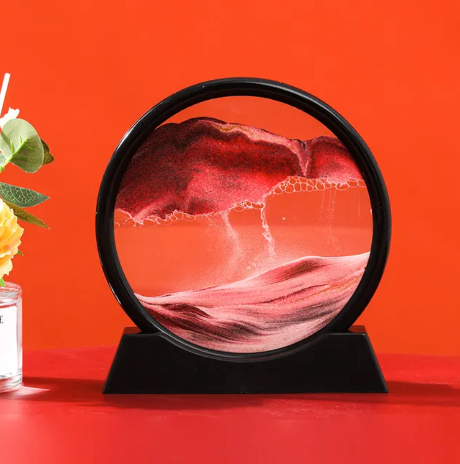 3D Moving Sand Art | Glass Round Desk Ornament with Flowing Sand Design