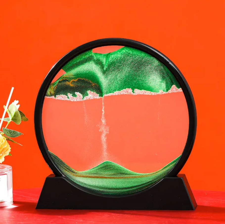3D Moving Sand Art | Glass Round Desk Ornament with Flowing Sand Design