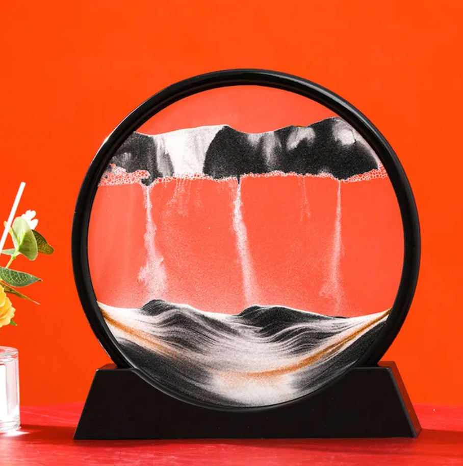 3D Moving Sand Art | Glass Round Desk Ornament with Flowing Sand Design