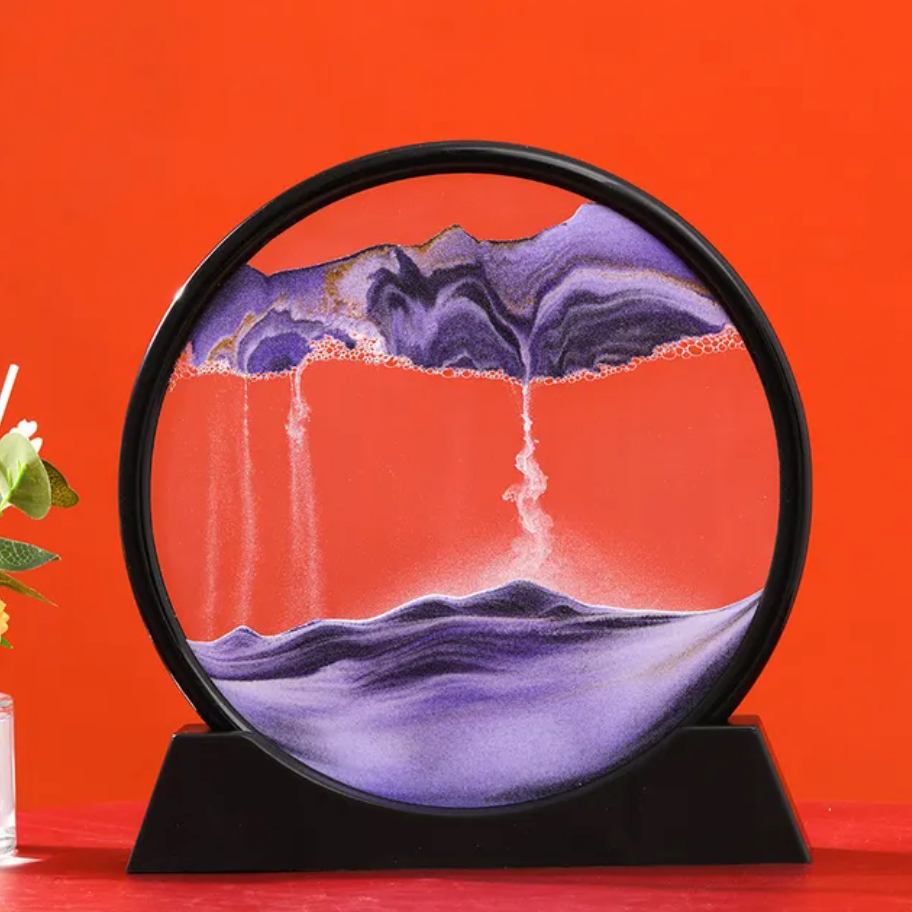 3D Moving Sand Art | Glass Round Desk Ornament with Flowing Sand Design