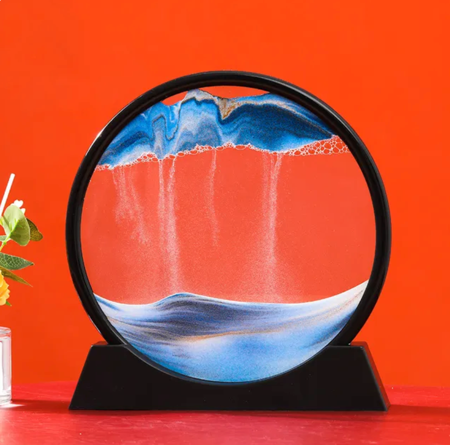 3D Moving Sand Art | Glass Round Desk Ornament with Flowing Sand Design