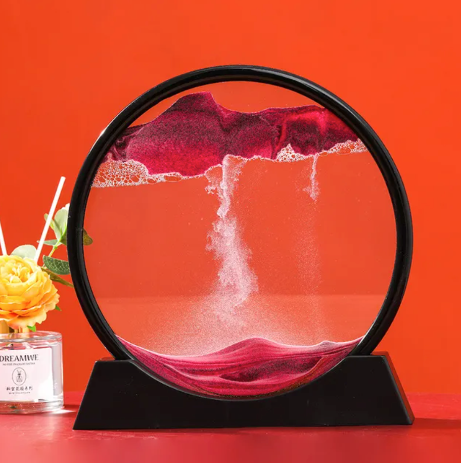 3D Moving Sand Art | Glass Round Desk Ornament with Flowing Sand Design