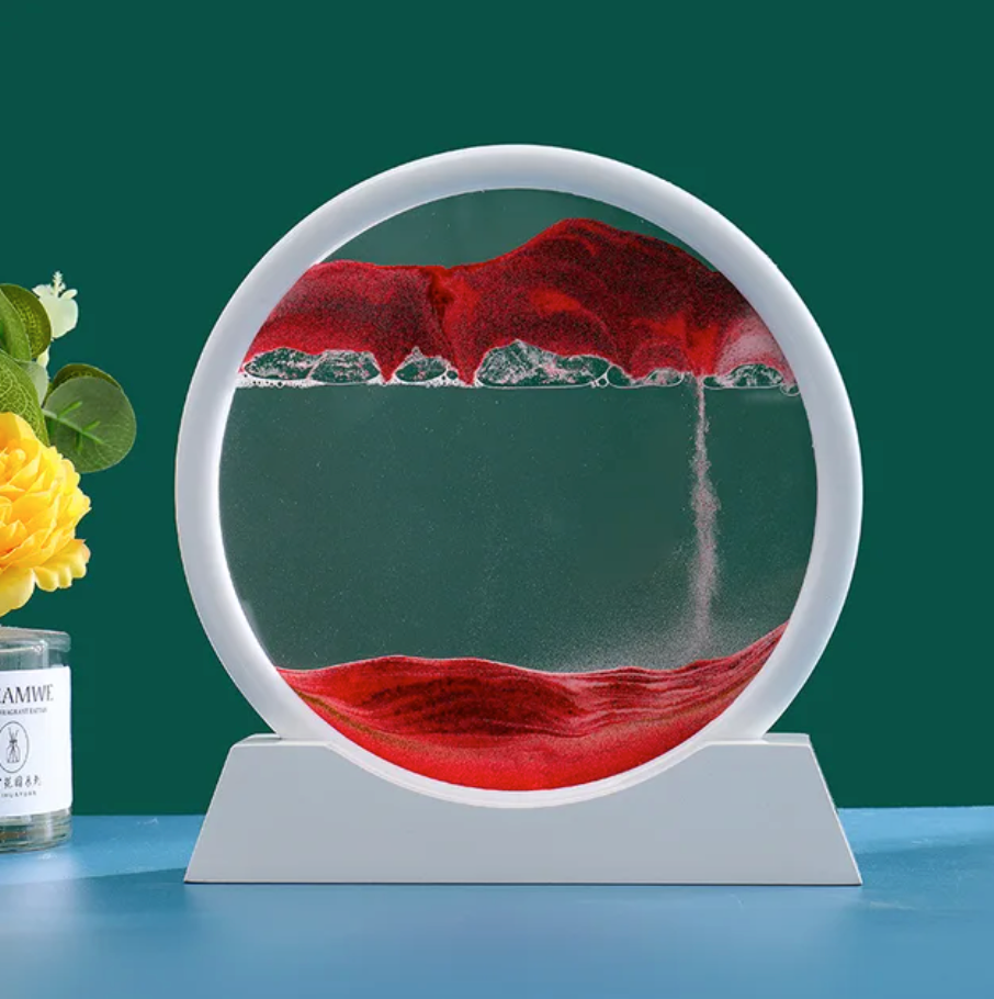 3D Moving Sand Art | Glass Round Desk Ornament with Flowing Sand Design