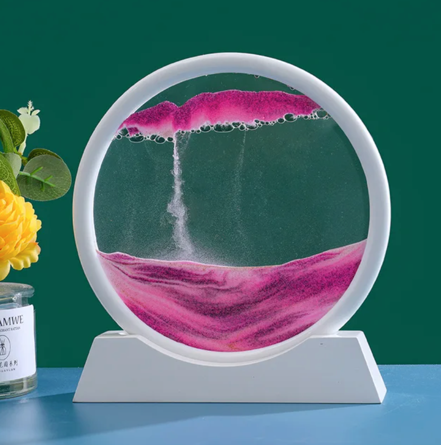 3D Moving Sand Art | Glass Round Desk Ornament with Flowing Sand Design