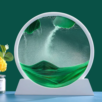 3D Moving Sand Art | Glass Round Desk Ornament with Flowing Sand Design