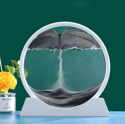 3D Moving Sand Art | Glass Round Desk Ornament with Flowing Sand Design