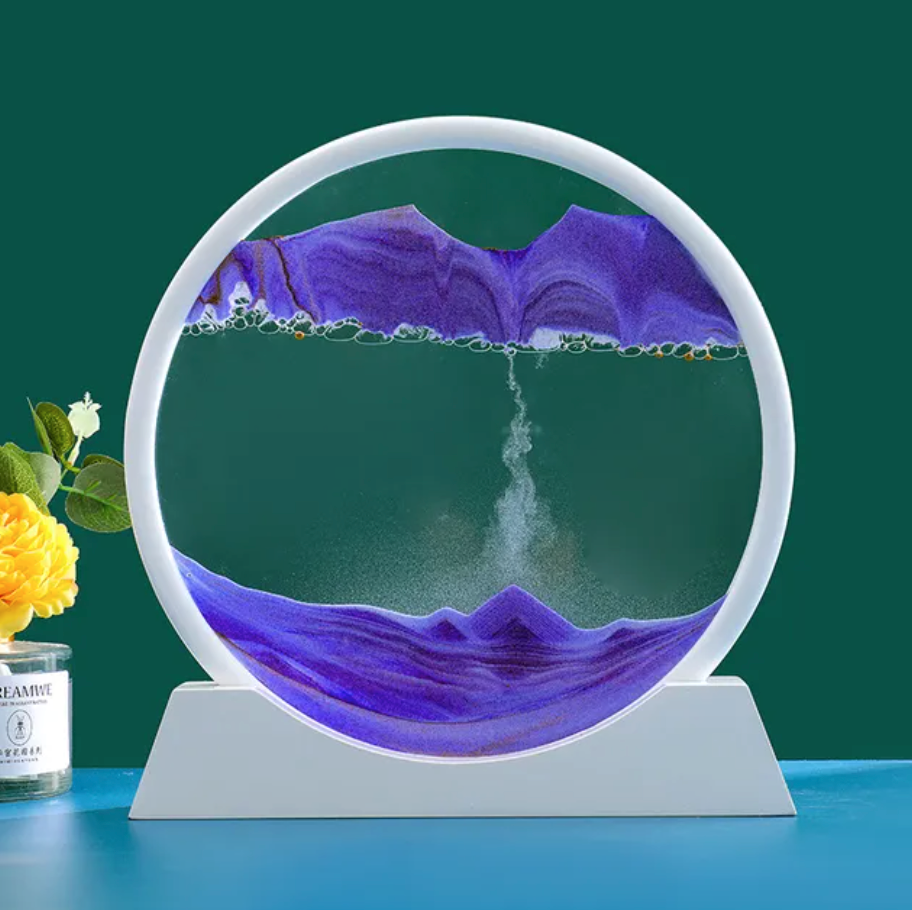 3D Moving Sand Art | Glass Round Desk Ornament with Flowing Sand Design